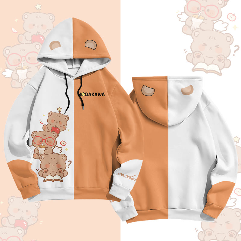 Bear Graphic Modakawa Pullover Hoodie - Orange - 6XL - image 2