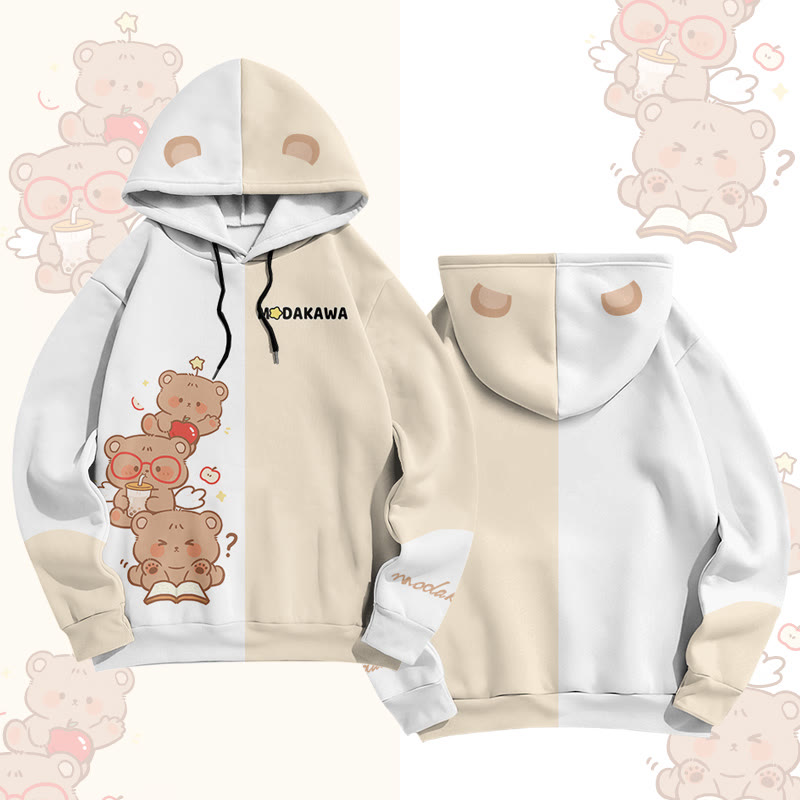 Bear Graphic Modakawa Pullover Hoodie - Beige - 6XL - image 1