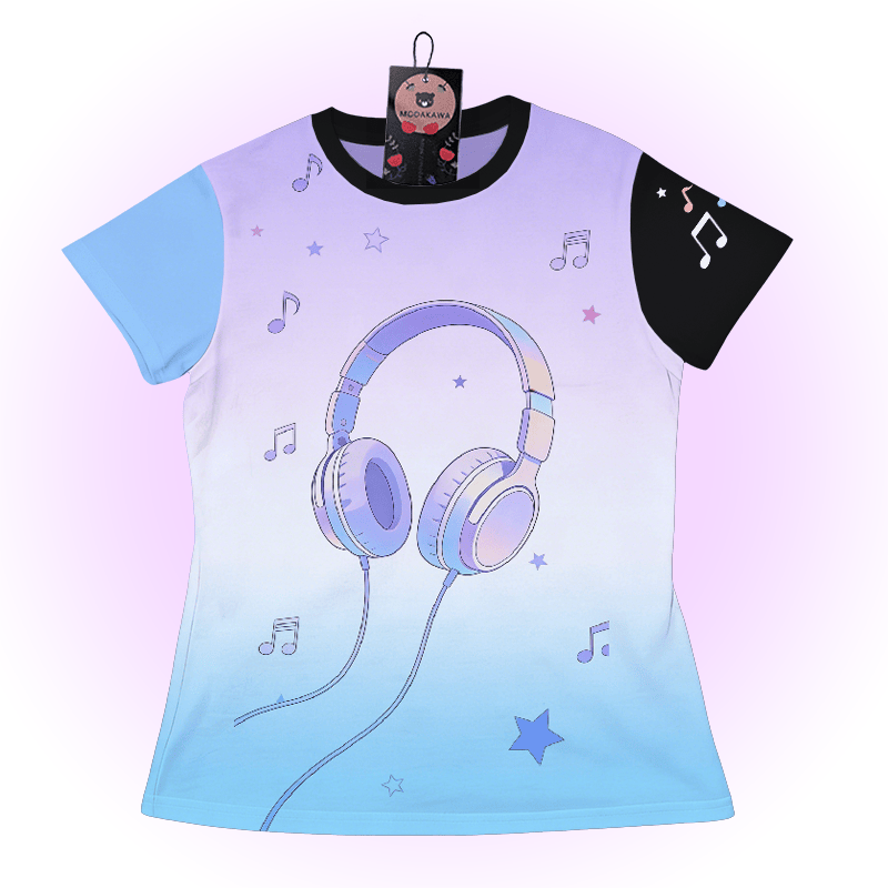 Headphones Graphic Modakawa Color Block T-shirt - Purple - 5XL - image 2