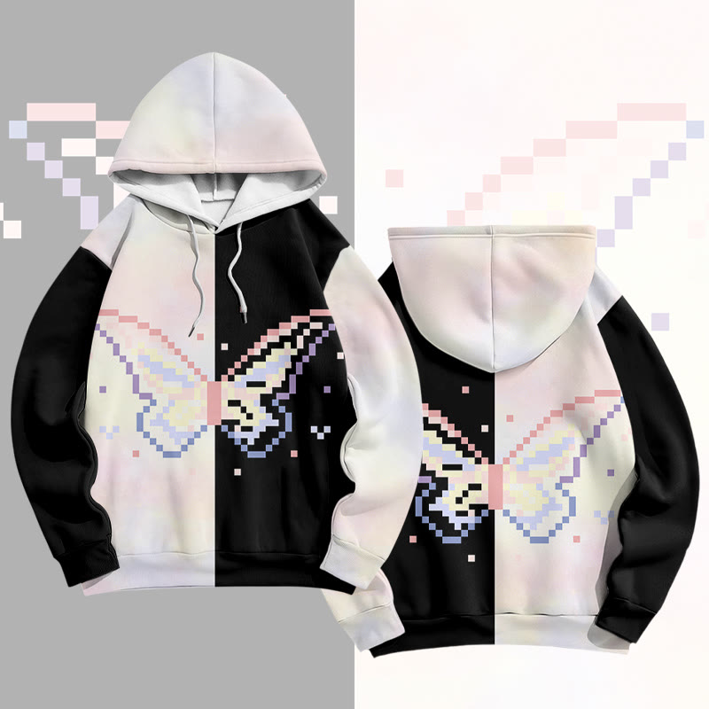 Butterfly Graphic Modakawa Color Block Pullover Hoodie - Black - 6XL - image 2
