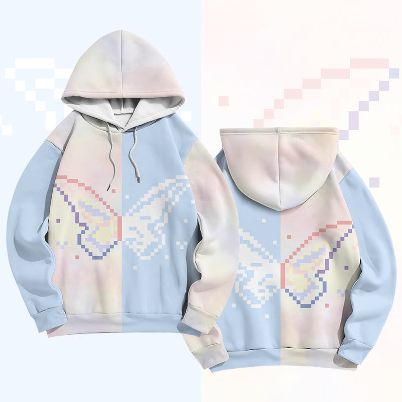 Butterfly Graphic Modakawa Color Block Pullover Hoodie - Blue - 6XL - image 1
