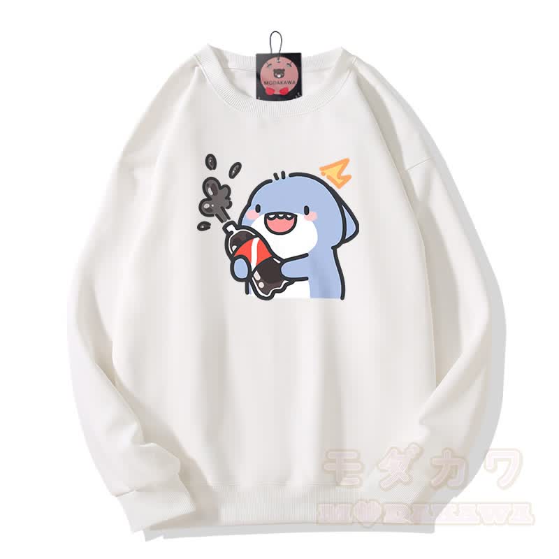 Funny Shark Graphic Modakawa Unisex Sweatshirt - White - 5XL - image 2