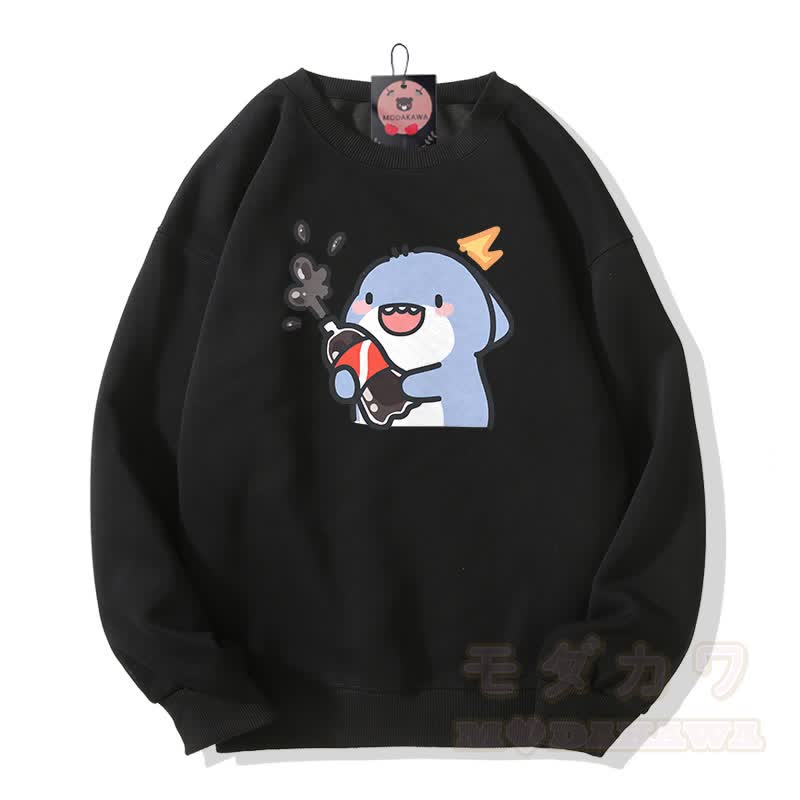 Funny Shark Graphic Modakawa Unisex Sweatshirt - Black - 5XL - image 1