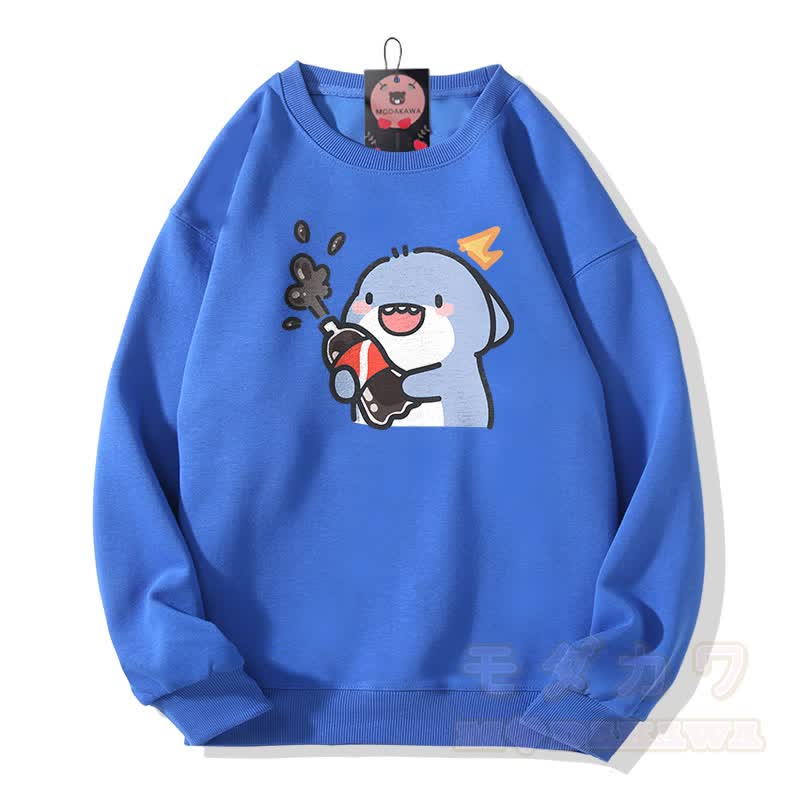 Funny Shark Graphic Modakawa Unisex Sweatshirt - Royal Blue - 5XL - image 4