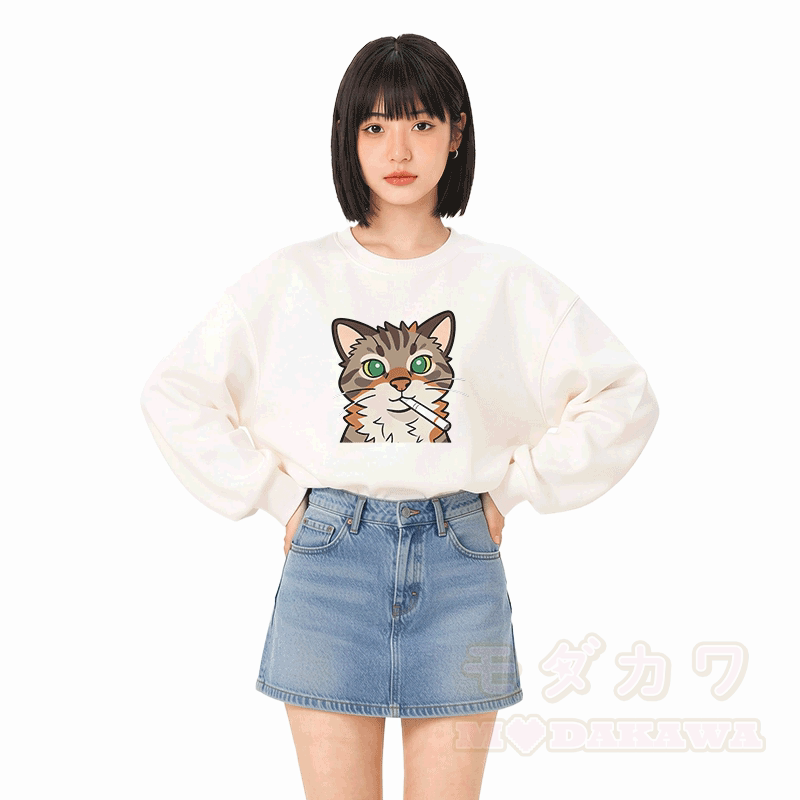 Smoking Cat Graphic Modakawa Unisex Sweatshirt - image 2