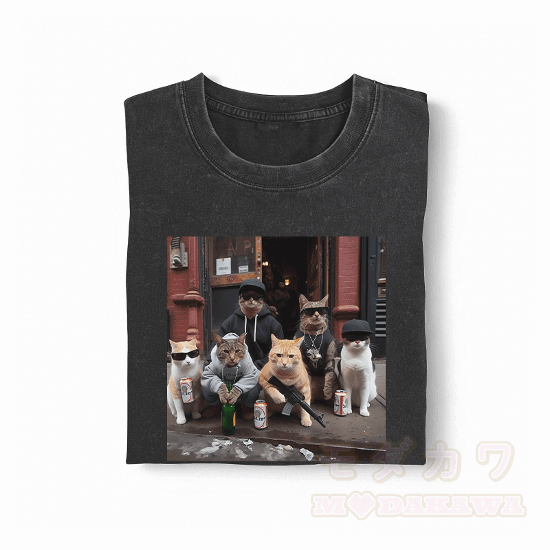 Street Cat Crew Graphic Modakawa Unisex Vintage Washed T-shirt - image 1