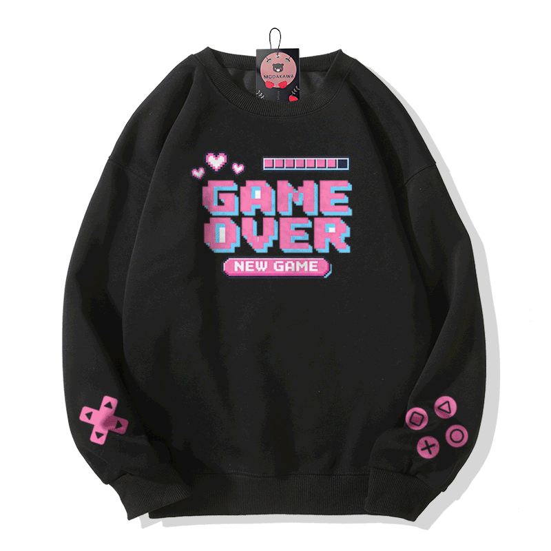 GAME OVER Graphic Modakawa Sweatshirt - Black - 5XL - image 2