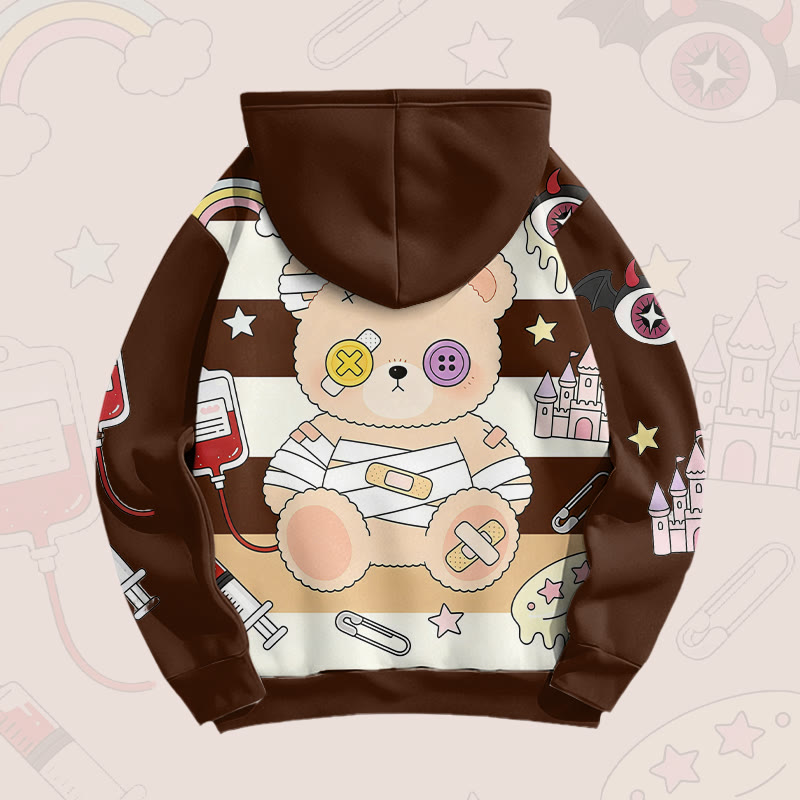 Patchwork Bear Graphic Modakawa Color Block Pullover Hoodie - image 6