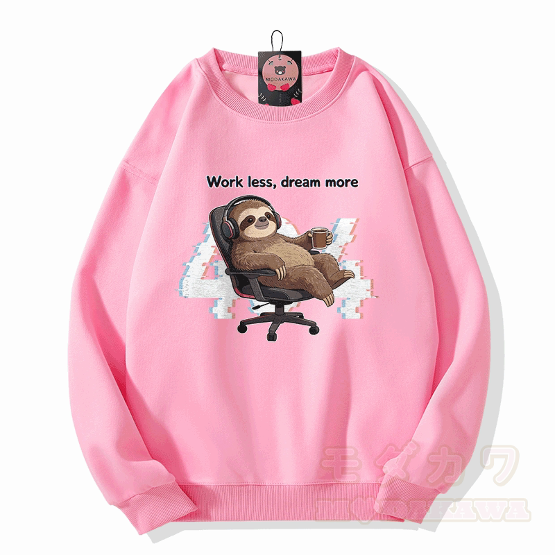 404 WORK LESS DREAM MORE Sloth Graphic Modakawa Unisex Sweatshirt - Pink - 5XL - image 2