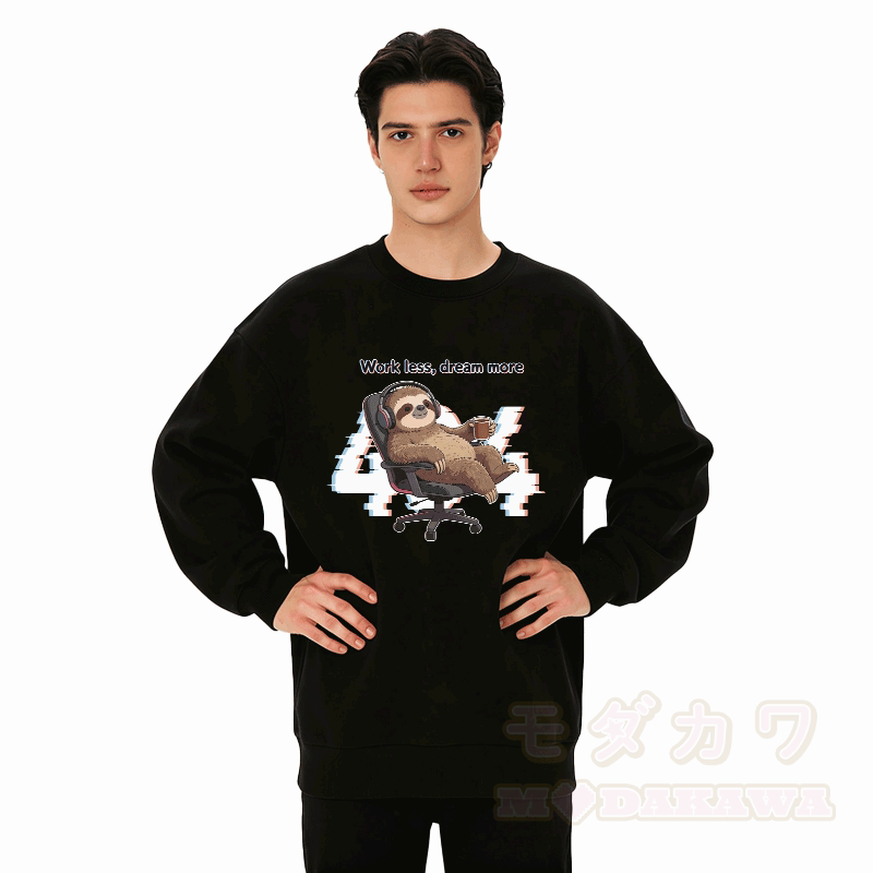 404 WORK LESS DREAM MORE Sloth Graphic Modakawa Unisex Sweatshirt - image 5
