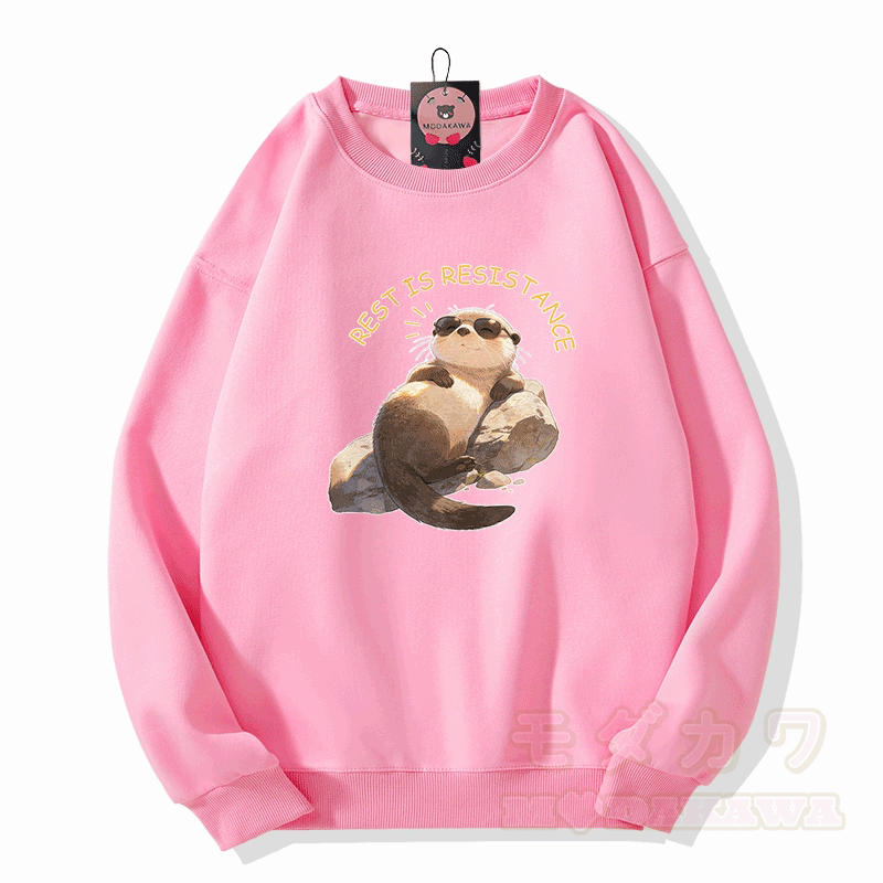 REST IS RESISTANCE Otter Graphic Modakawa Unisex Sweatshirt - Pink - 5XL - image 2