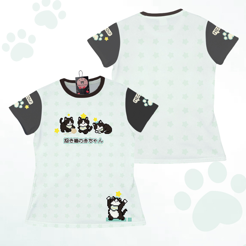 Lucky Cat Graphic Modakawa Color Block T-shirt - Green - 5XL - image 1