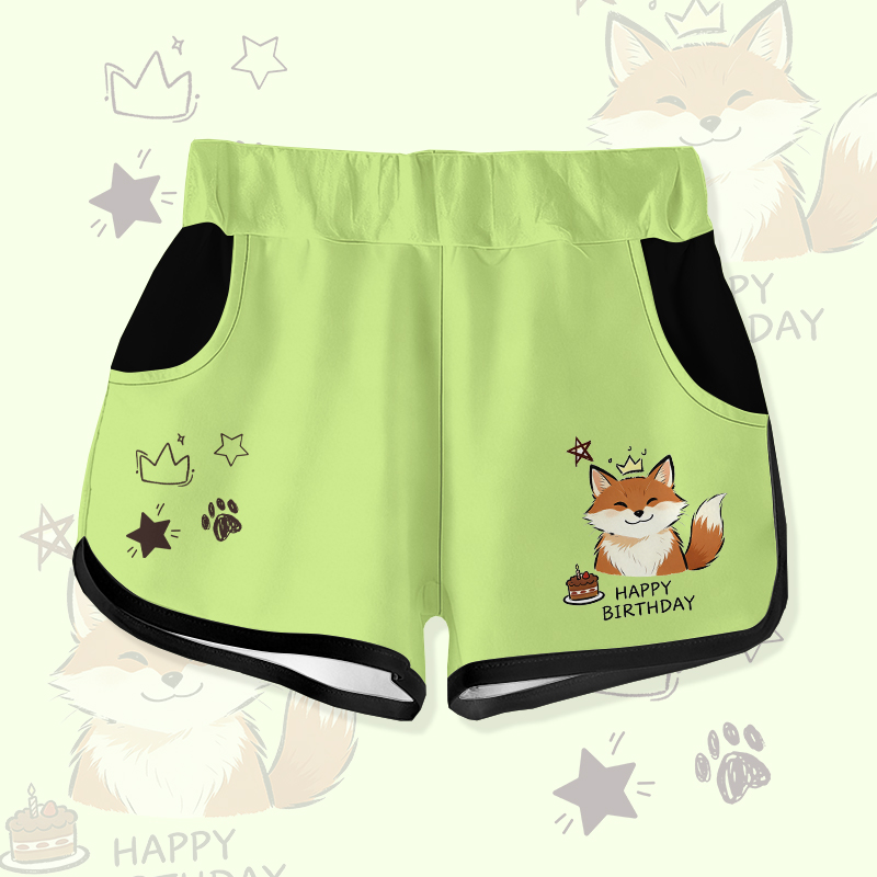 HAPPY BIRTHDAY Smile Fox Cake Graphic Modakawa Shorts - Green - 5XL - image 2