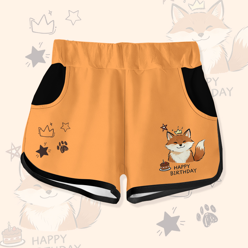 HAPPY BIRTHDAY Smile Fox Cake Graphic Modakawa Shorts - Orange - 5XL - image 1