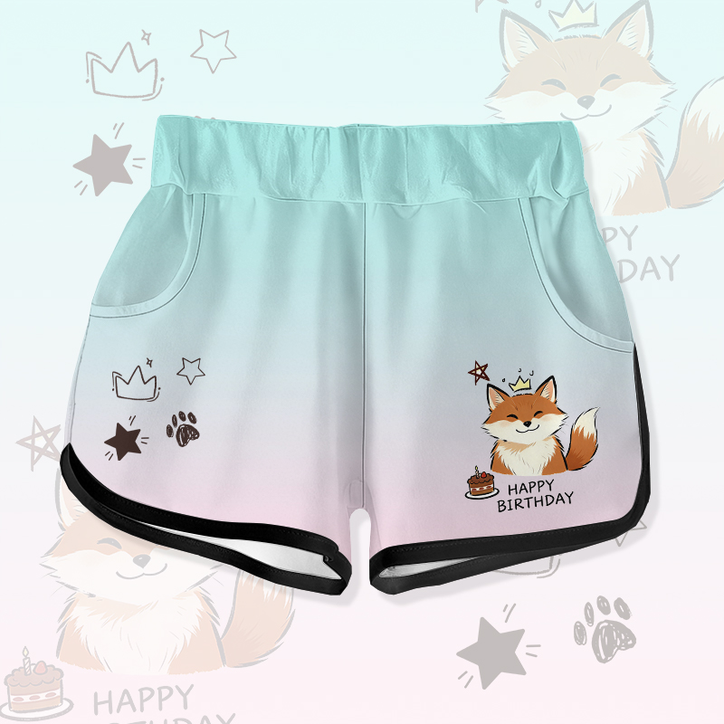 HAPPY BIRTHDAY Cute Fox Cake Graphic Modakawa Gradient Shorts - Green - 5XL - image 2