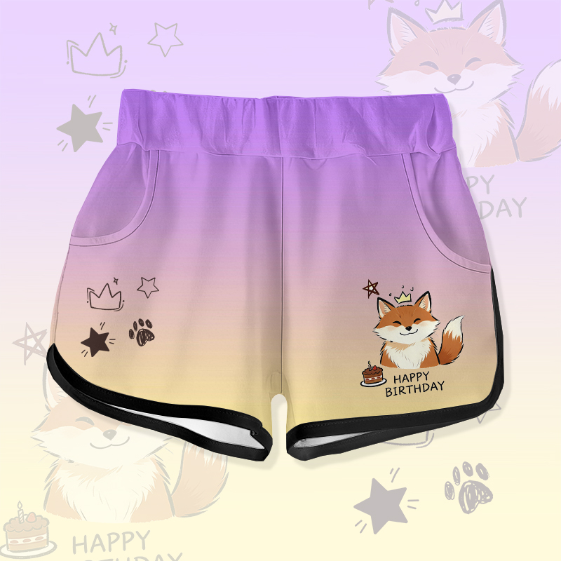HAPPY BIRTHDAY Cute Fox Cake Graphic Modakawa Gradient Shorts - Purple - 5XL - image 1