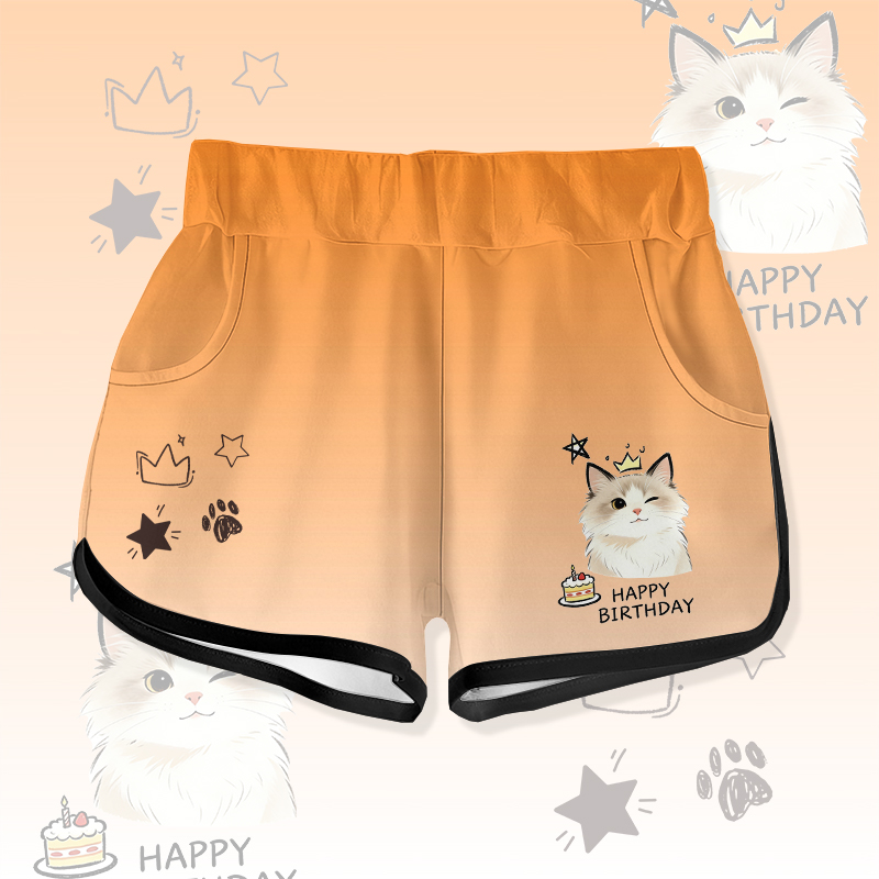 HAPPY BIRTHDAY Wink Cat Cake Graphic Modakawa Gradient Shorts - Orange - 5XL - image 3