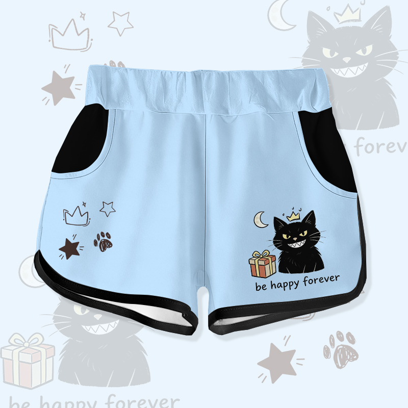 BE HAPPY FOREVER Black Cat Gift Graphic Modakawa Shorts - Blue - 5XL - image 1