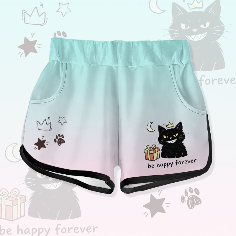 BE HAPPY FOREVER Black Cat Gift Graphic Modakawa Gradient Shorts - Green - 5XL - image 2