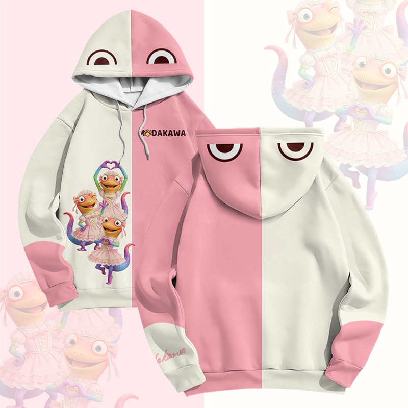 Lizard Ballet Graphic Modakawa Color Block Pullover Hoodie - Pink - 6XL - image 3