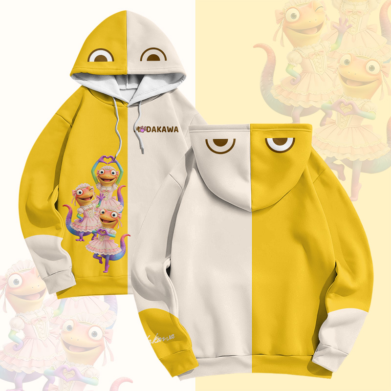 Lizard Ballet Graphic Modakawa Color Block Pullover Hoodie - Yellow - 6XL - image 2