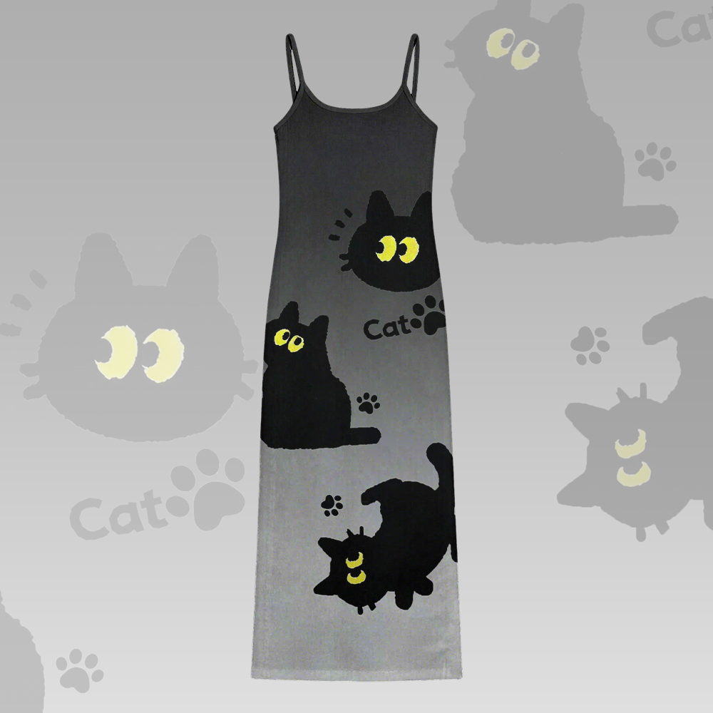 Black Cat Graphic Modakawa Gradient Slip Dress - Black - 5XL - image 4