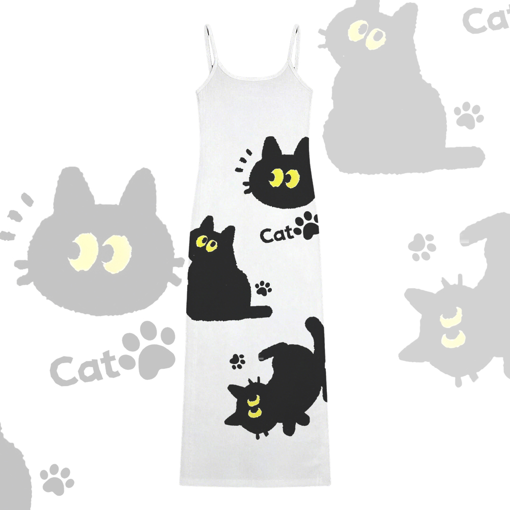 Black Cat Graphic Modakawa Gradient Slip Dress - White - 5XL - image 3