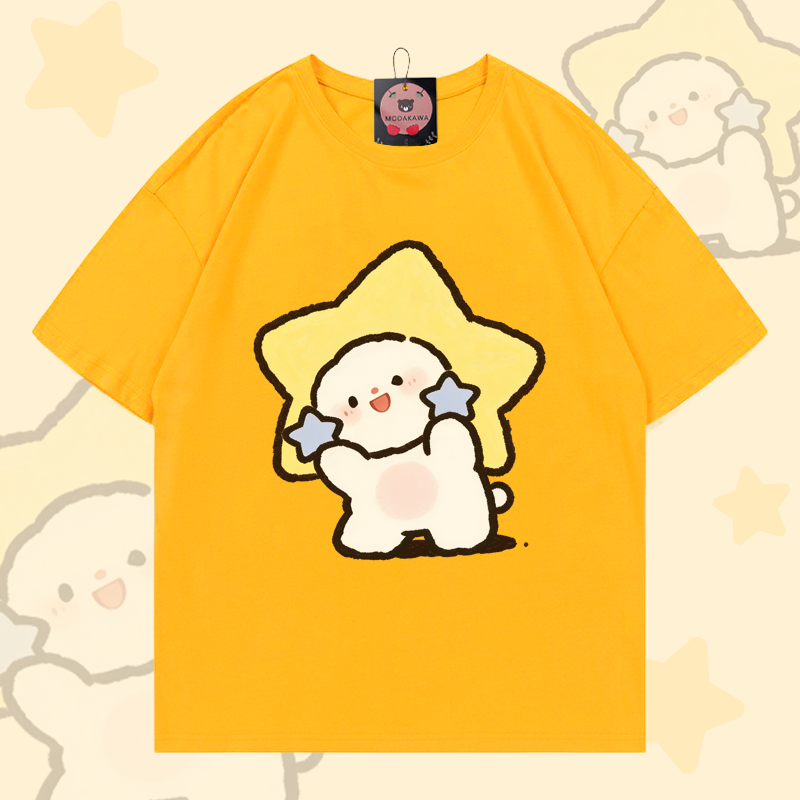 Star Character Graphic Modakawa 100% Cotton T-shirt - Light Yellow - 5XL - image 1
