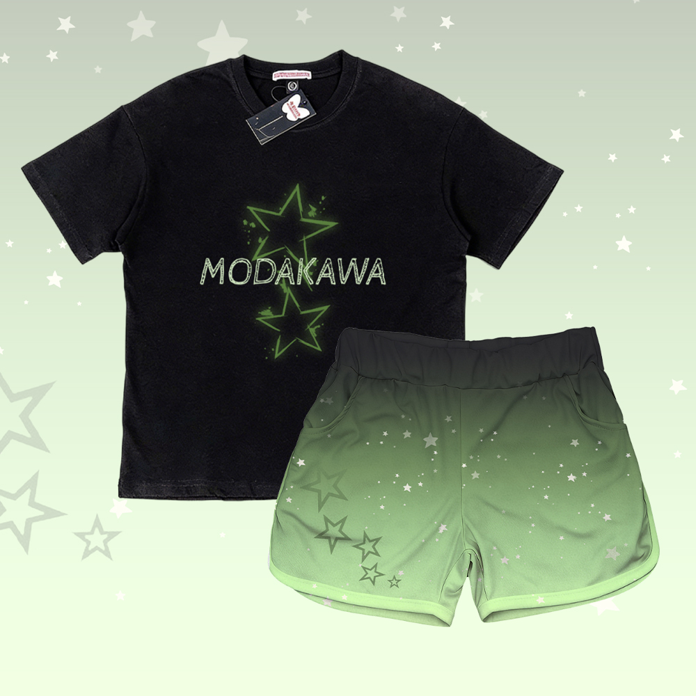 Star Graphic 100% Cotton T-shirt Gradient Shorts Modakawa Matching Outfit - Set A - 5XL - image 1