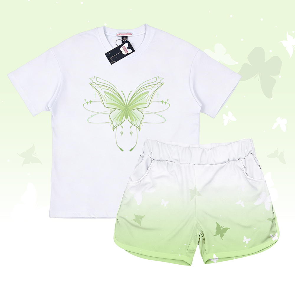 Butterfly Graphic 100% Cotton T-shirt Gradient Shorts Modakawa Matching Outfit - Set A - 5XL - image 1