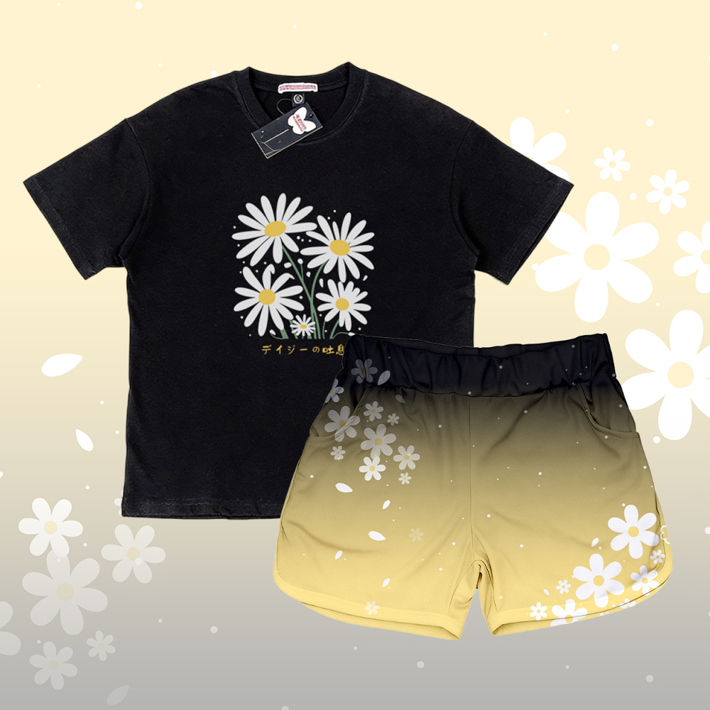 Daisy Graphic 100% Cotton T-shirt Gradient Shorts Modakawa Matching Outfit - Set A - 5XL - image 1