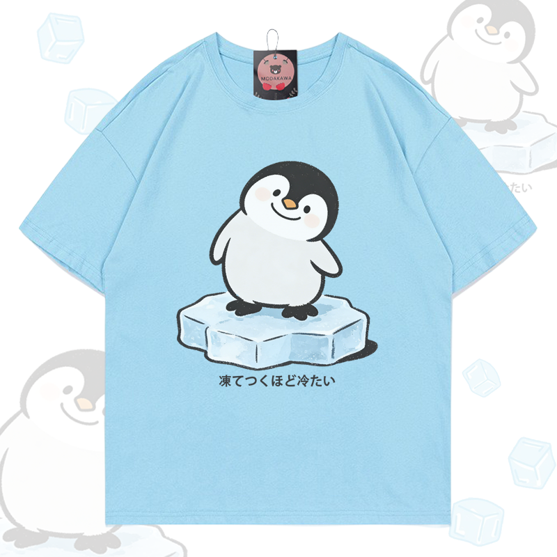 Ice Penguin Graphic Modakawa 100% Cotton T-shirt - Sky Blue - 5XL - image 2