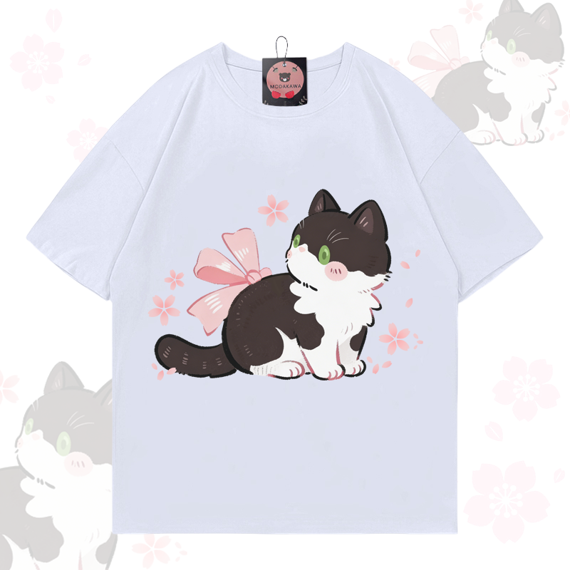 Cat Graphic Modakawa 100% Cotton T-shirt - White - 5XL - image 2