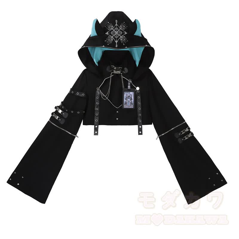 Chain Color Block Hooded Top Slip Dress Matching Outfit - Top - L - image 2