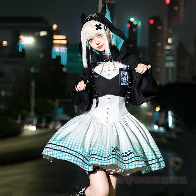 Chain Color Block Hooded Top Slip Dress Matching Outfit - image 4