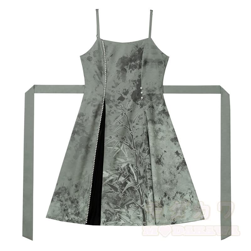 Vintage Open Knit Shawl 3D Butterfly Tassel Top Bamboo Graphic Slip Dress Matching Outfit - Dress - L - image 4