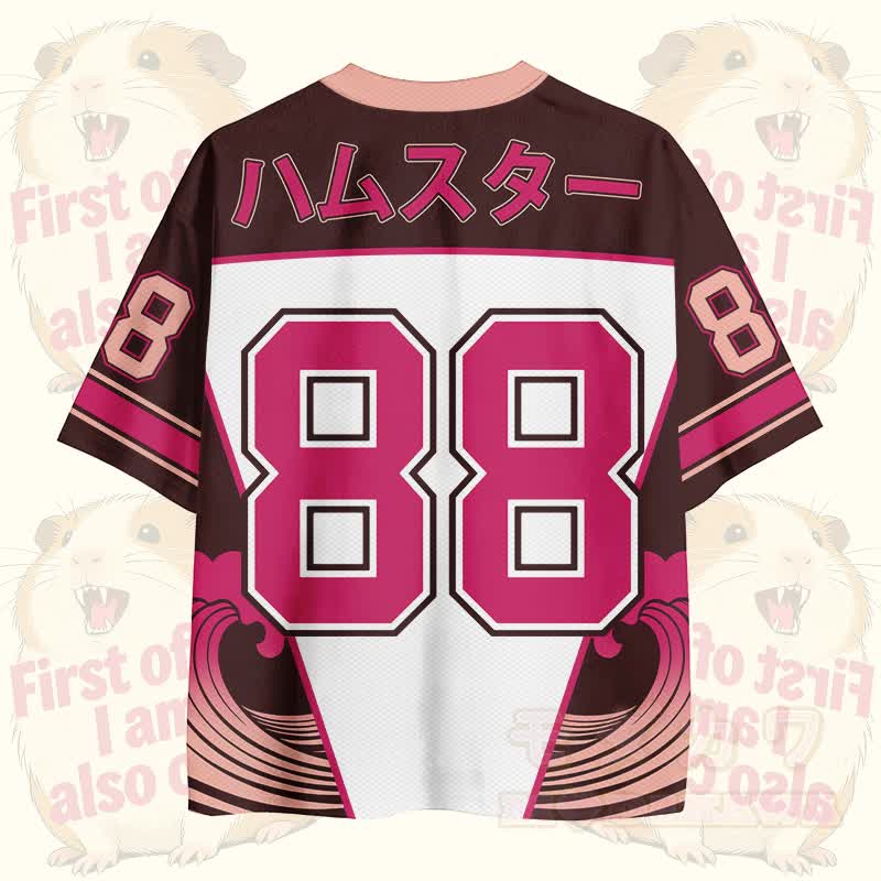 FIRST OF ALL I AM ALSO CUTE Hamster Number Graphic Modakawa Vintage Mesh Jersey T-shirt - image 2