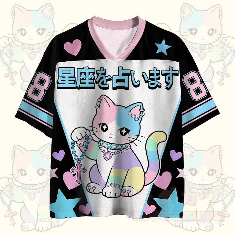 Tarot Cat Number Graphic Modakawa Vintage Mesh Jersey T-shirt - image 1