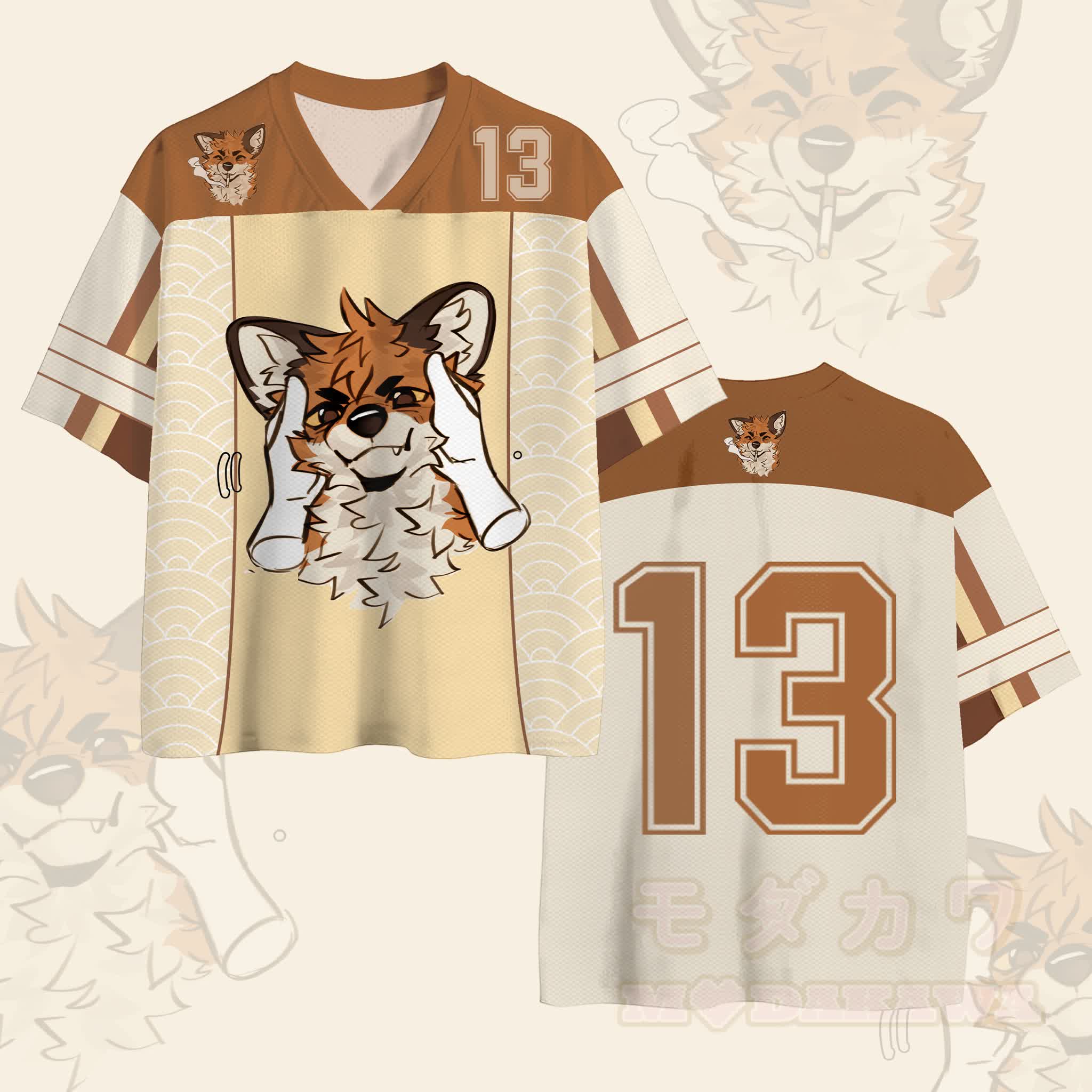 MODAKAWA X atka Pinch Face Fox Number Graphic Modakawa Vintage Mesh Jersey T-shirt - Brown - 4XL - image 1