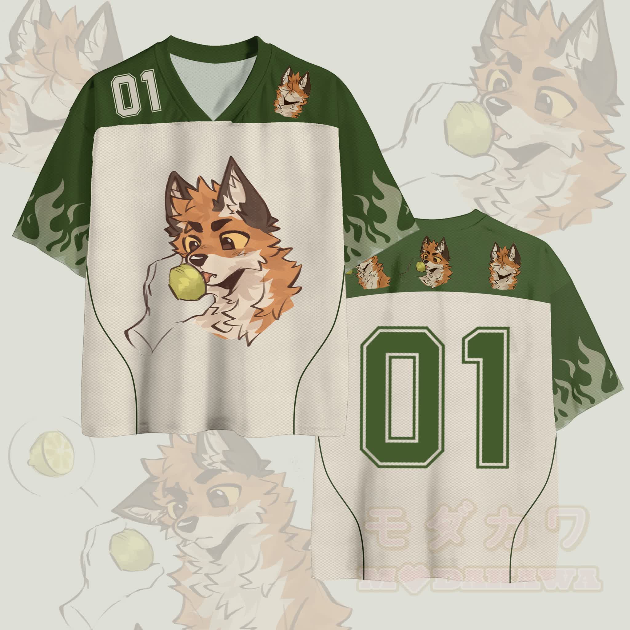 MODAKAWA X atka Fox Eating Number Graphic Modakawa Vintage Mesh Jersey T-shirt - Green - 4XL - image 1