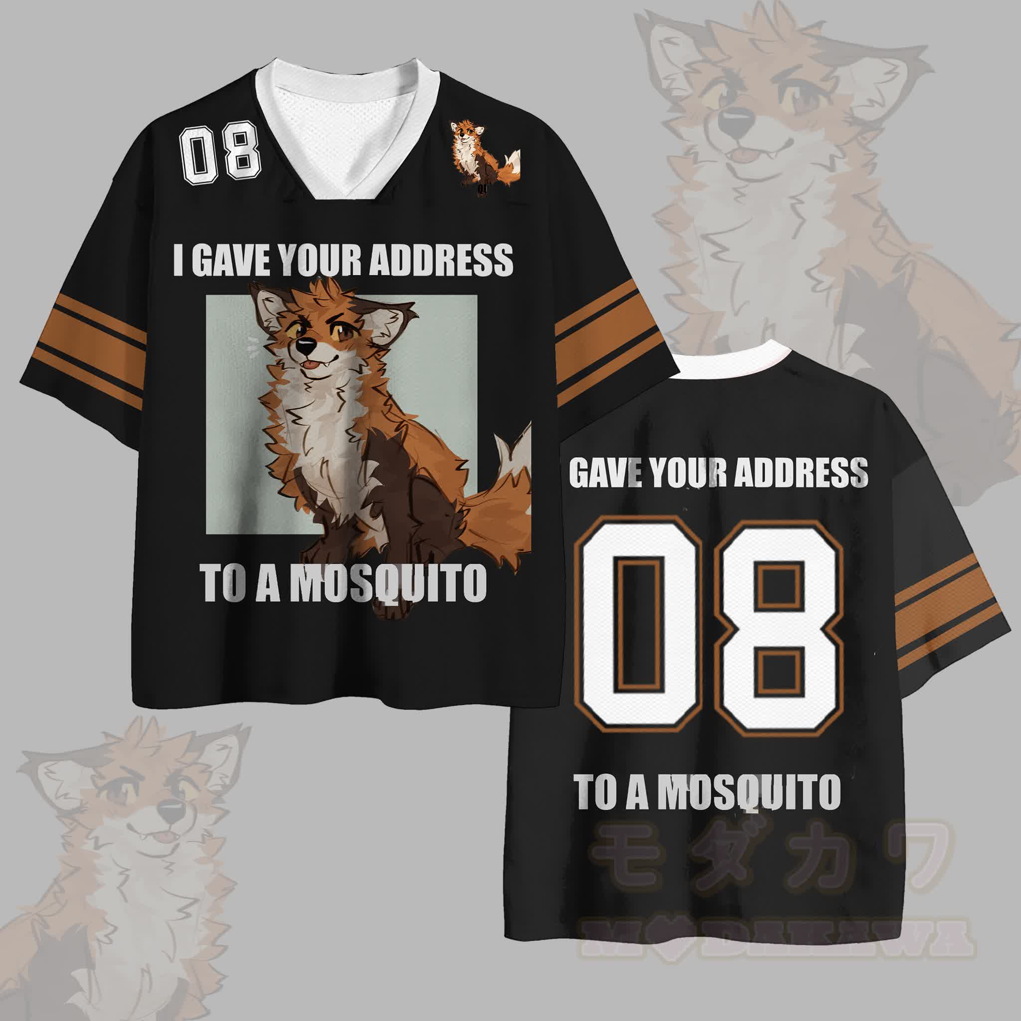 MODAKAWA X atka I GAVE YOUR ADDRESS TO A MOSQUITO Fox Number Graphic Modakawa Vintage Mesh Jersey T-shirt - Black - 4XL - image 1