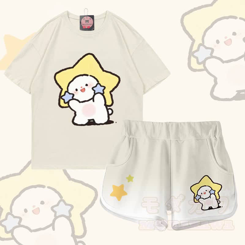 Cute Star Graphic 100% Cotton T-shirt Gradient Shorts Modakawa Matching Outfit - Set B - 5XL - image 2