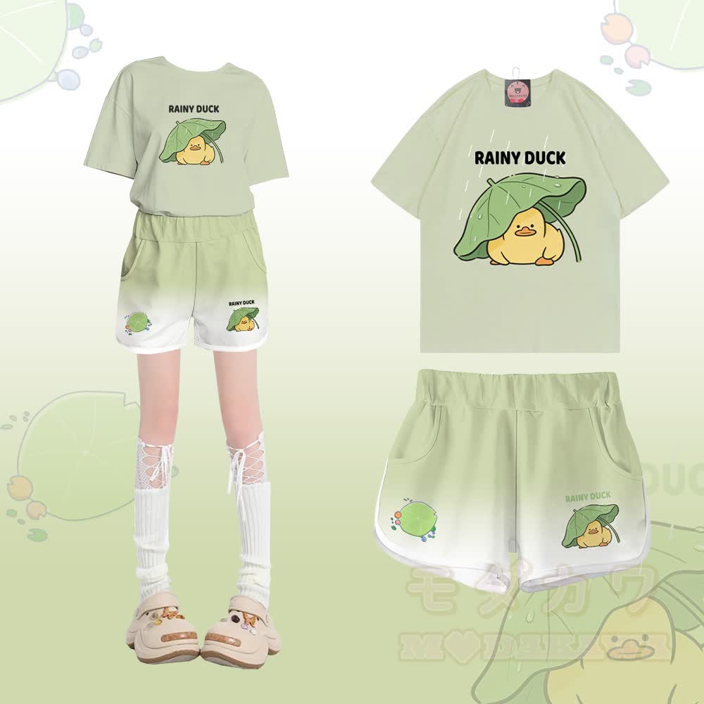 RAINY DUCK Graphic 100% Cotton T-shirt Gradient Shorts Modakawa Matching Outfit - Set A - 5XL - image 1
