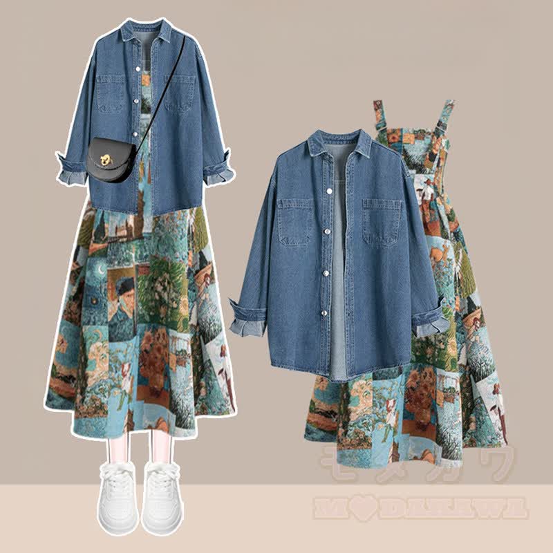 Denim Shirt Vintage Cami Dress Matching Outfit - Set - 3XL - image 1