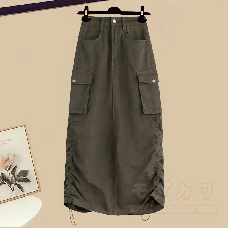 Letter Graphic Top Cargo Skirt Matching Outfit - Skirt (Single) - 3XL - image 5