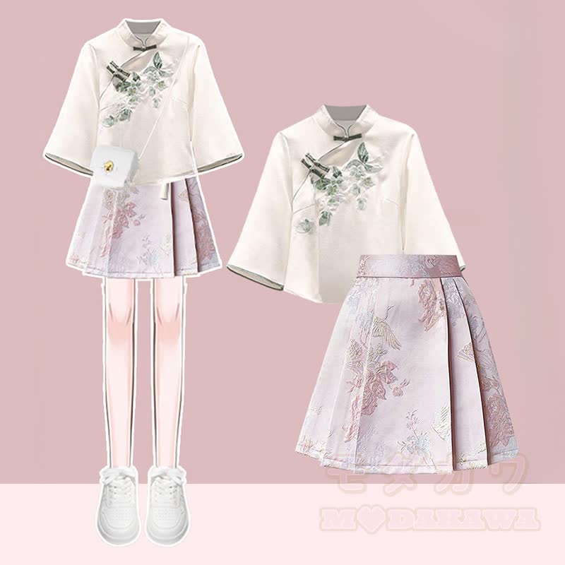 Vintage Buckle Flower Top Skirt Matching Outfit - Set B - 3XL - image 2