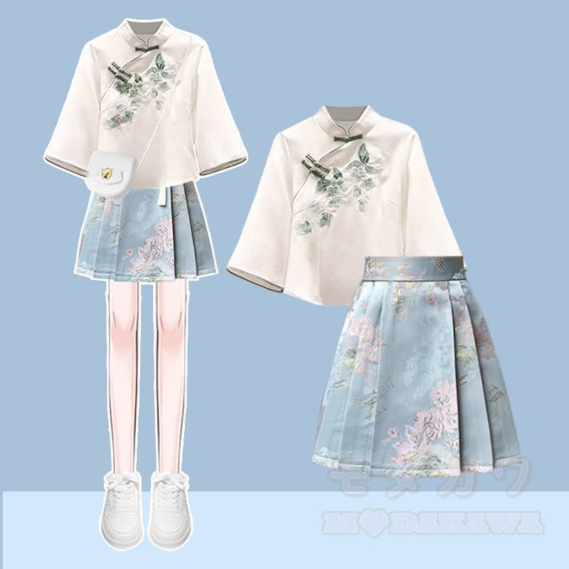 Vintage Buckle Flower Top Skirt Matching Outfit - Set A - 3XL - image 1