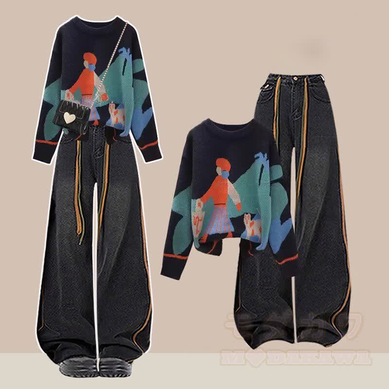Knit Sweater Denim Pants Matching Outfit - Set B - 3XL - image 2