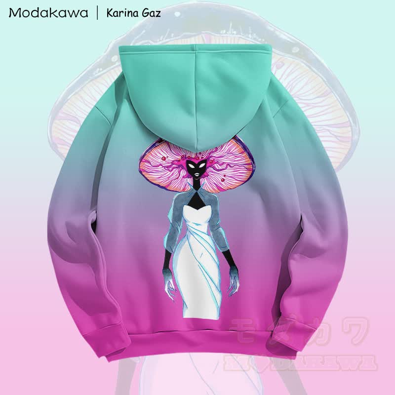 MODAKAWA X Karina Gaz Psychedelic Mushroom Lady Graphic Gradient Pullover Hoodie - image 1