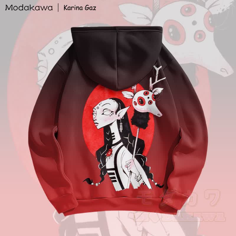 MODAKAWA X Karina Gaz Dark Fantasy Anime Girl Graphic Gradient Pullover Hoodie - image 1